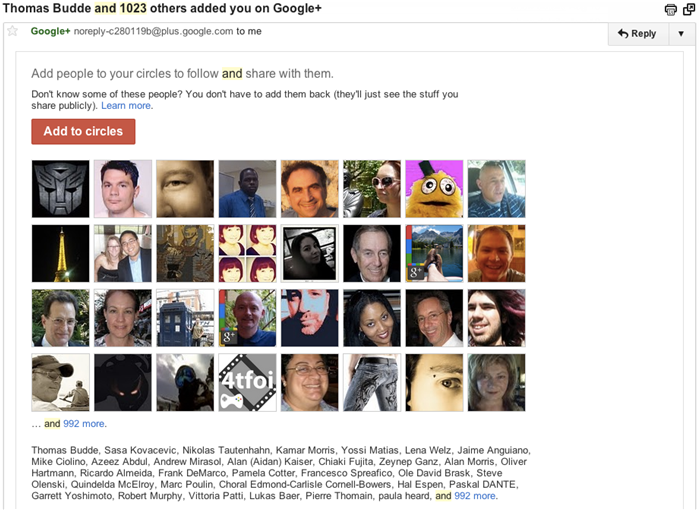 Google+ notifica massimo 1024 persone