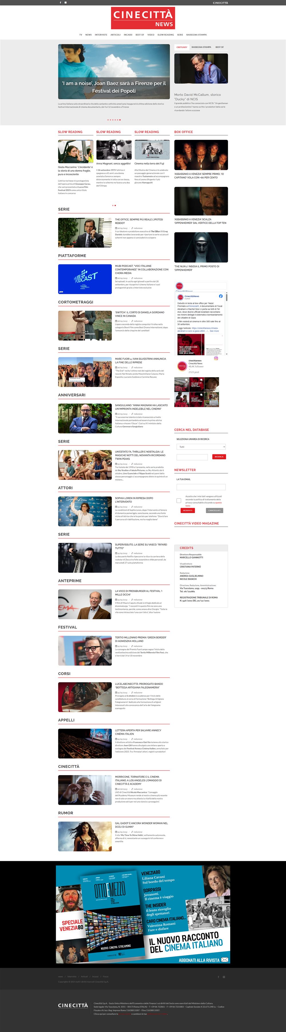 Homepage di Cinecittà News